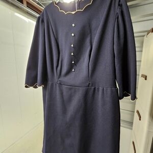Elegant Navy Dress with Gold Accents